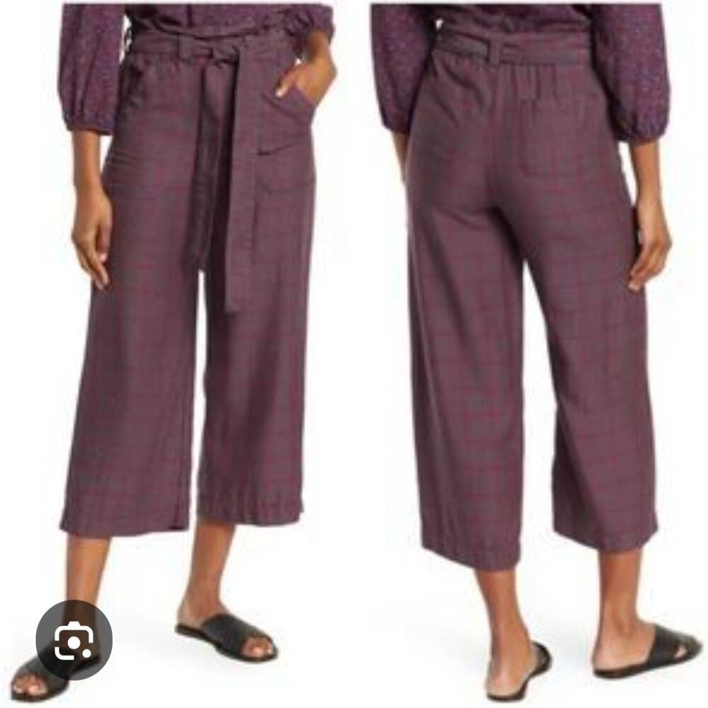 Marine Layer‎ Pants Womens Medium High Rise Wide Leg Crop Plaid 100% Tencel Prep